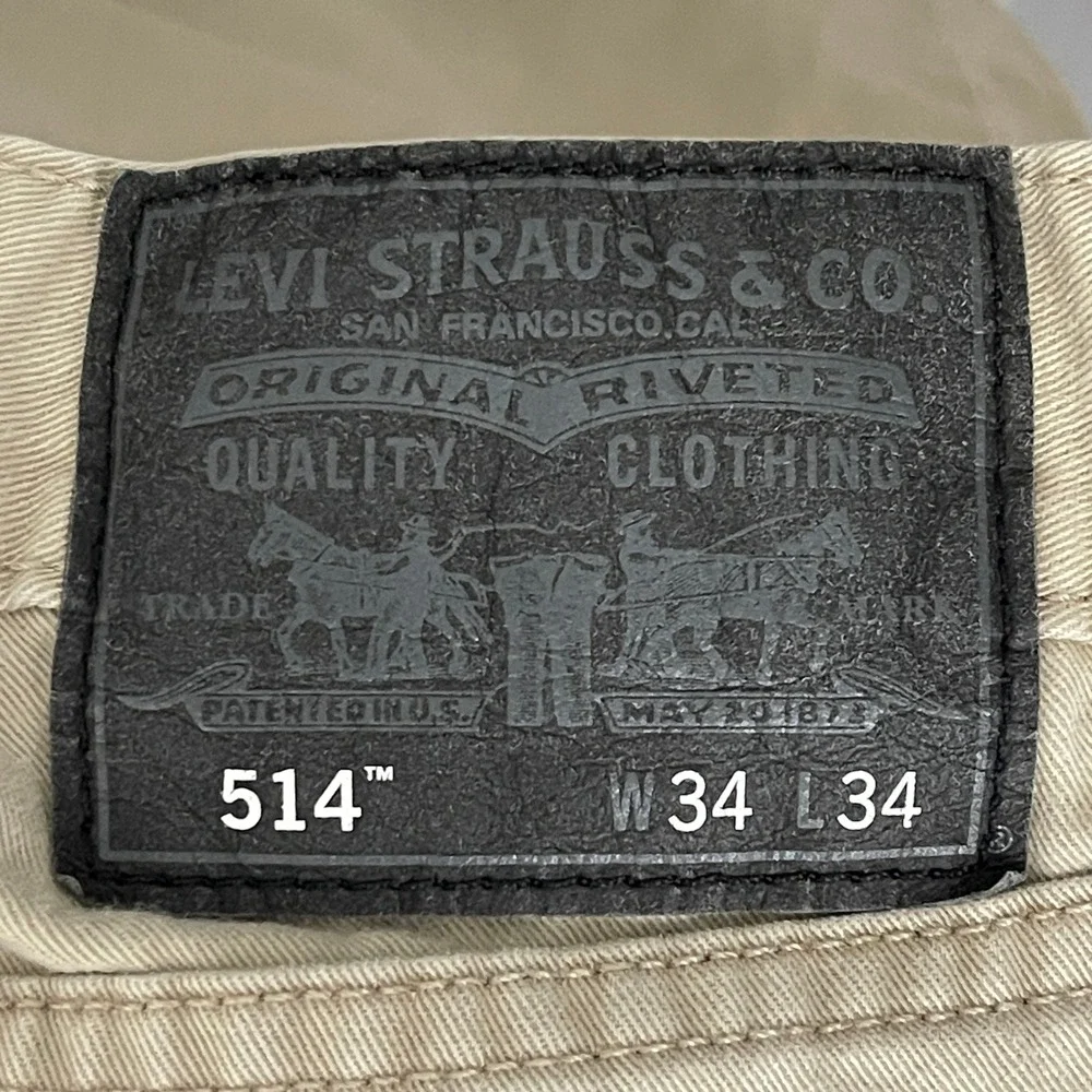 Levi's 514 Straight Fit 100% Cotton Soft Twill 34x34 Tan Khaki Jeans Pants Zip